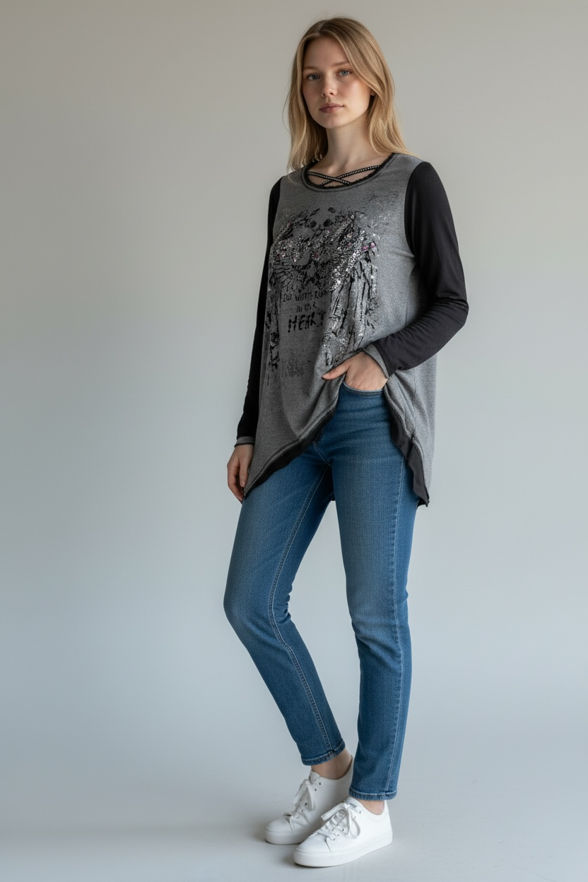 Damen Longshirt / Tunika – Größe 38 – stylisches Design