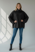 H&M Damen Strickpullover mit Rollkragen – Schwarz | Größe L