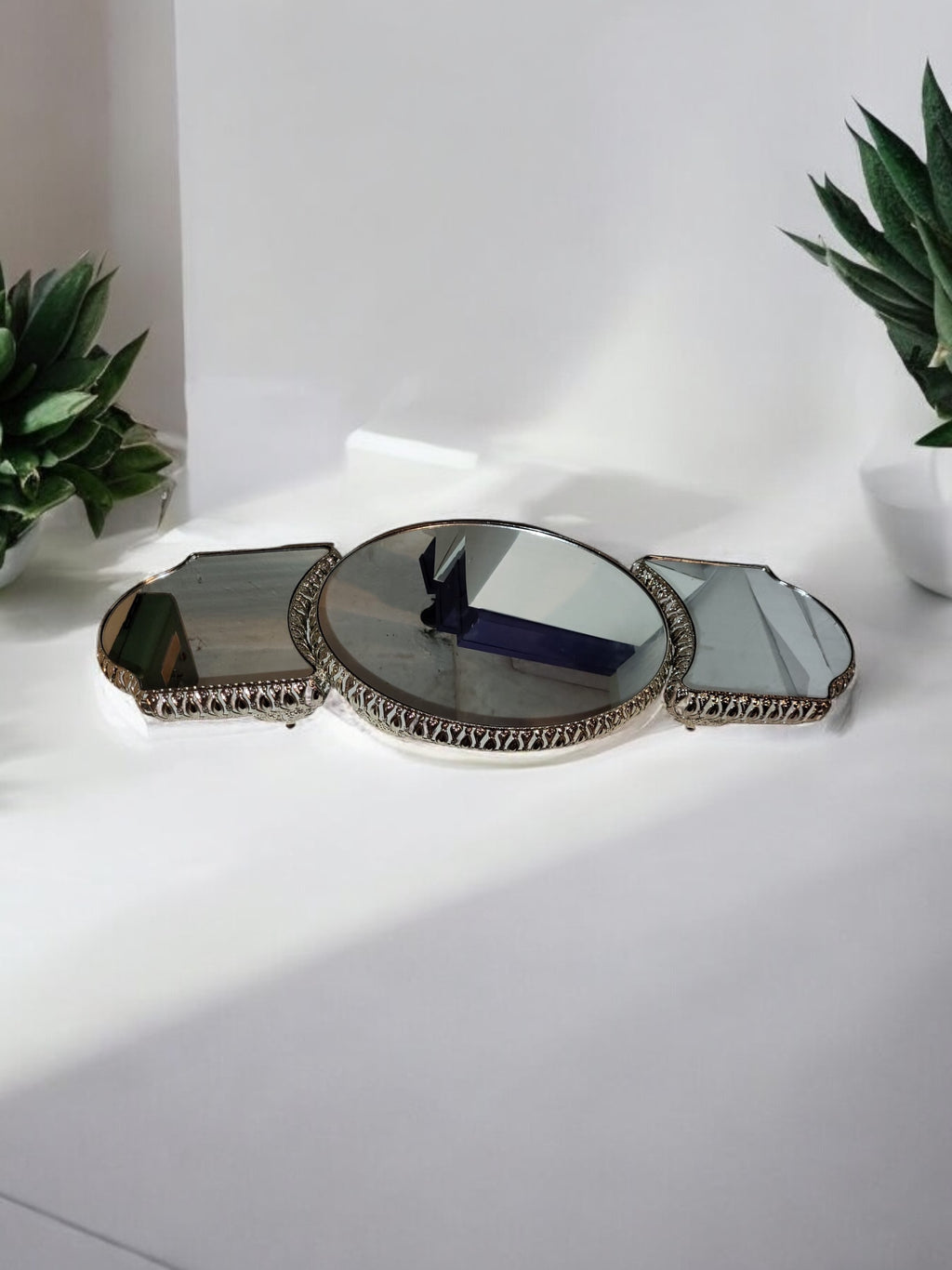 3-teiliges Deko- & Serviertablett-Set mit Spiegelboden