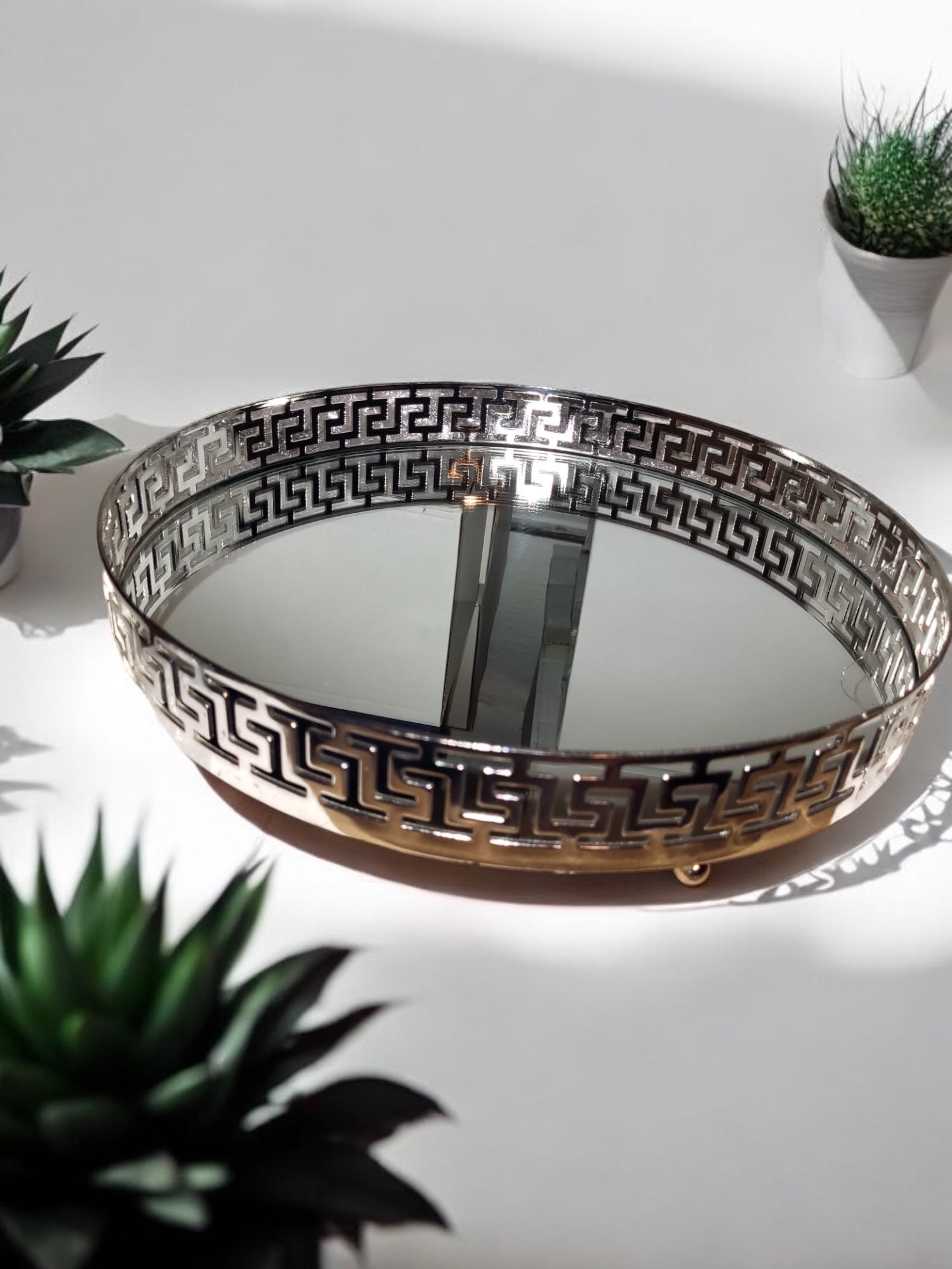 Deko Servier-Tablett Gespiegelt rund
